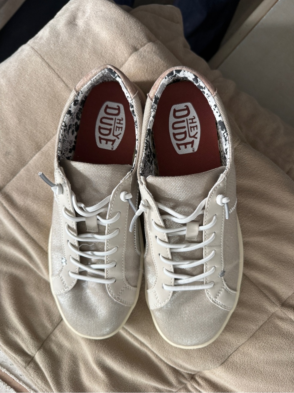 Hey Dude Katrina Shimmer Platinum Women's Cream Lace-Up Athletic Sneakers